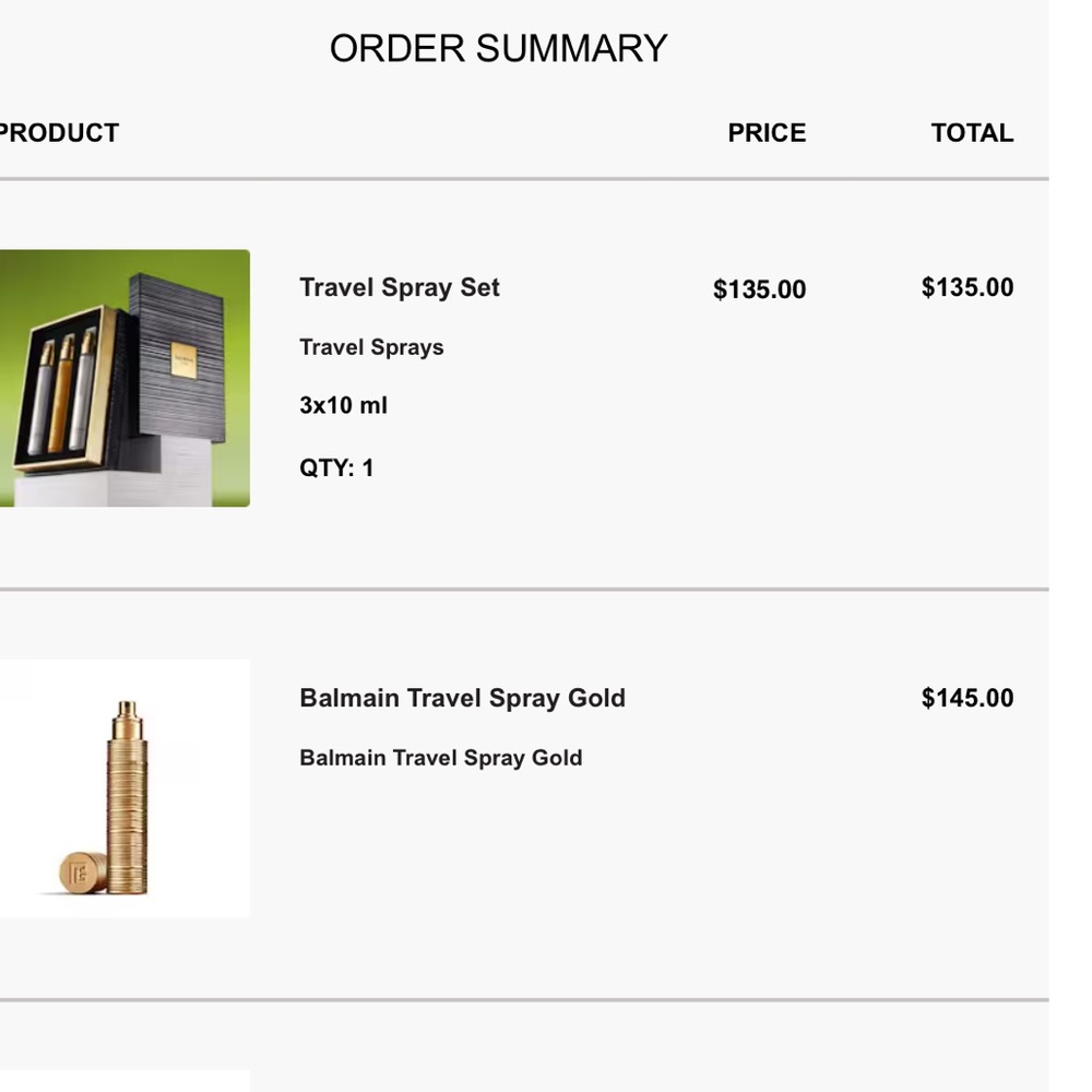 Balmain Travel Spray Gold with Spray bottle
Travel Spray Set of three Sprays